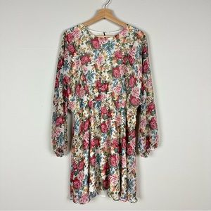 WAYF Rose Garden Floral Long Sleeve Elastic Waist Sheath Dress Multicolor